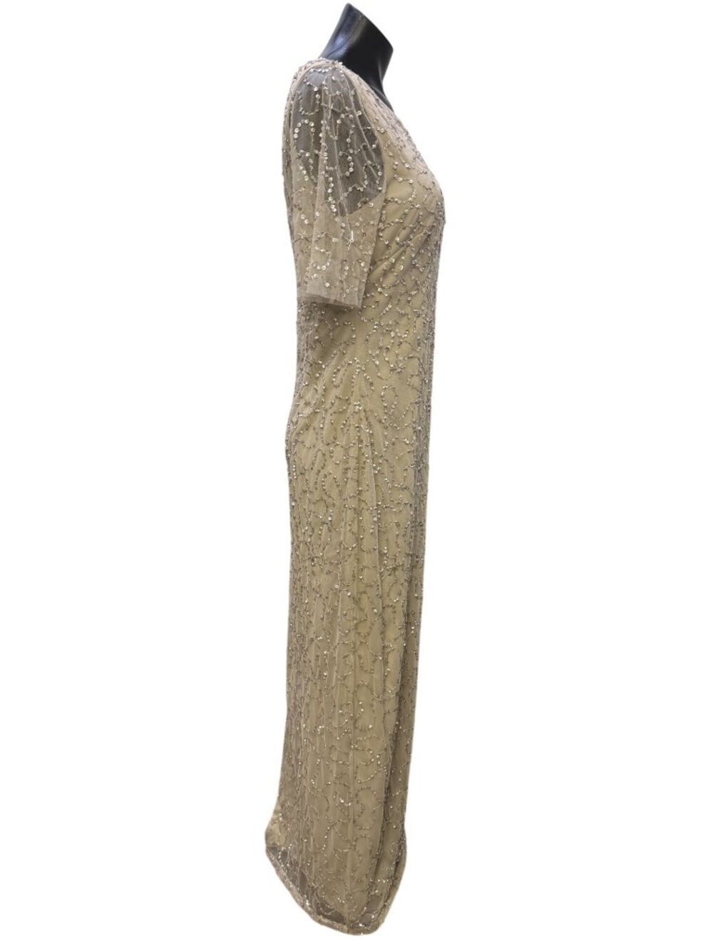 NWT Adrianna Papell Beaded Long Dress With Sleeves Cream Size 8 - Picture 3 of 7